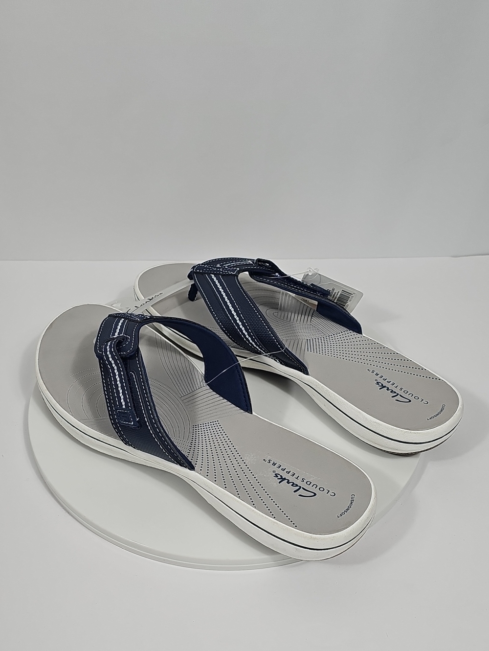 Clarks Cloudsteppers Brinkley Jazz Flip Flop Sandals Cushion Soft Navy 12 NWT - Picture 8 of 13